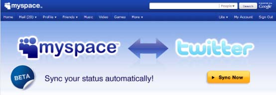 myspace-twitter-sync myspace twitter sync Now MySpace Offers Two Way Sync With Twitter