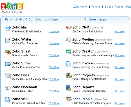 zoho 10+ Great Web Based Office Suite Service